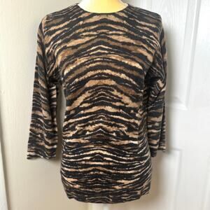 NWT Talbots Pure Cashmere Audrey Tiger Stripe Animal Print 3/4 Sleeve Sweater L